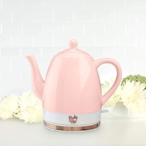 Pinky Up Noelle 1.5 L Ceramic Gooseneck Spout Electric Tea Kettle with Temperature Control - Cordless Design for Boiling Water Pot, Pink, Rose Gold