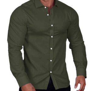 COOFANDY Men's Muscle Fit Dress Shirts Wrinkle-Free Long Sleeve Casual Button Down Shirt Olive Green