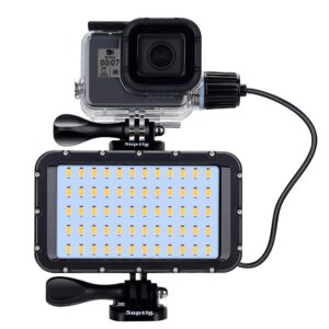 suptig 60 led video light with 5200mah portable charger portable lighting compatible for gopro hero 12, hero 11/10/9/8/7/6/5/4/3/3+/gopro max, fusion, dji osmo insta 360 ace pro, waterproof 164ft