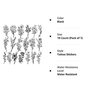 JOEHAPY 19 Sheets 3D Sexy Flower Temporary Tattoos For Women Neck Arm Girls Black Waterproof Small Fake Tattoo Stickers Tiny Branch Rose Floral Sunflower Wild Plants Sketch Tatoo Sets Kits For Adults