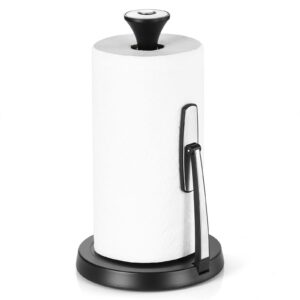 tension arm paper towel holder, hystun single tear paper towel holder countertop standing paper towel holder easy to tear paper stainless steel paper towel holder for kitchen & dining room table