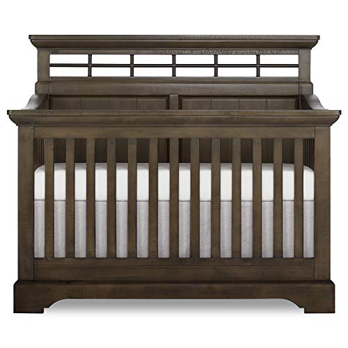 Evolur Empire 5-in 1 Convertible Crib with Metal Elements in Distressed Timber, Free Mattress