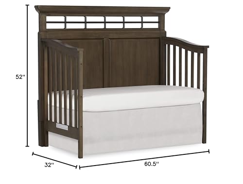 Evolur Empire 5-in 1 Convertible Crib with Metal Elements in Distressed Timber, Free Mattress