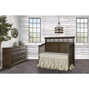 Evolur Empire 5-in 1 Convertible Crib with Metal Elements in Distressed Timber, Free Mattress