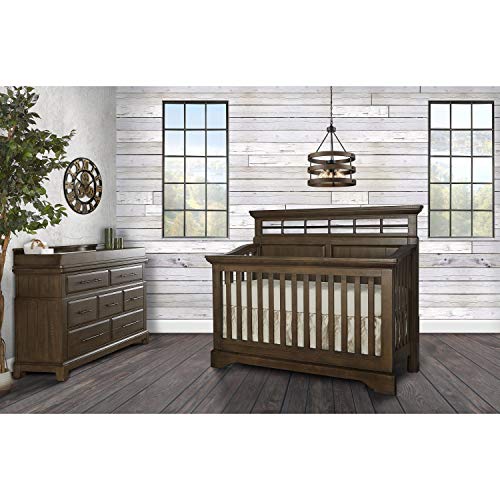 Evolur Empire 5-in 1 Convertible Crib with Metal Elements in Distressed Timber, Free Mattress