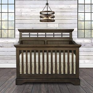 Evolur Empire 5-in 1 Convertible Crib with Metal Elements in Distressed Timber, Free Mattress