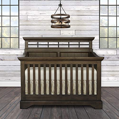 Evolur Empire 5-in 1 Convertible Crib with Metal Elements in Distressed Timber, Free Mattress