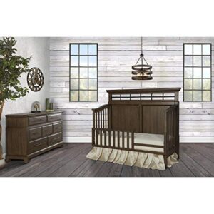 Evolur Empire 5-in 1 Convertible Crib with Metal Elements in Distressed Timber, Free Mattress