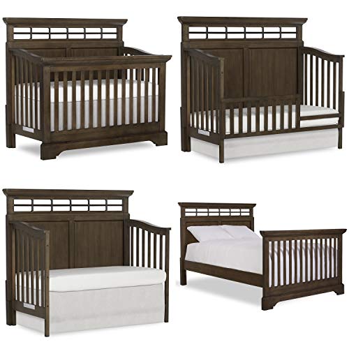 Evolur Empire 5-in 1 Convertible Crib with Metal Elements in Distressed Timber, Free Mattress