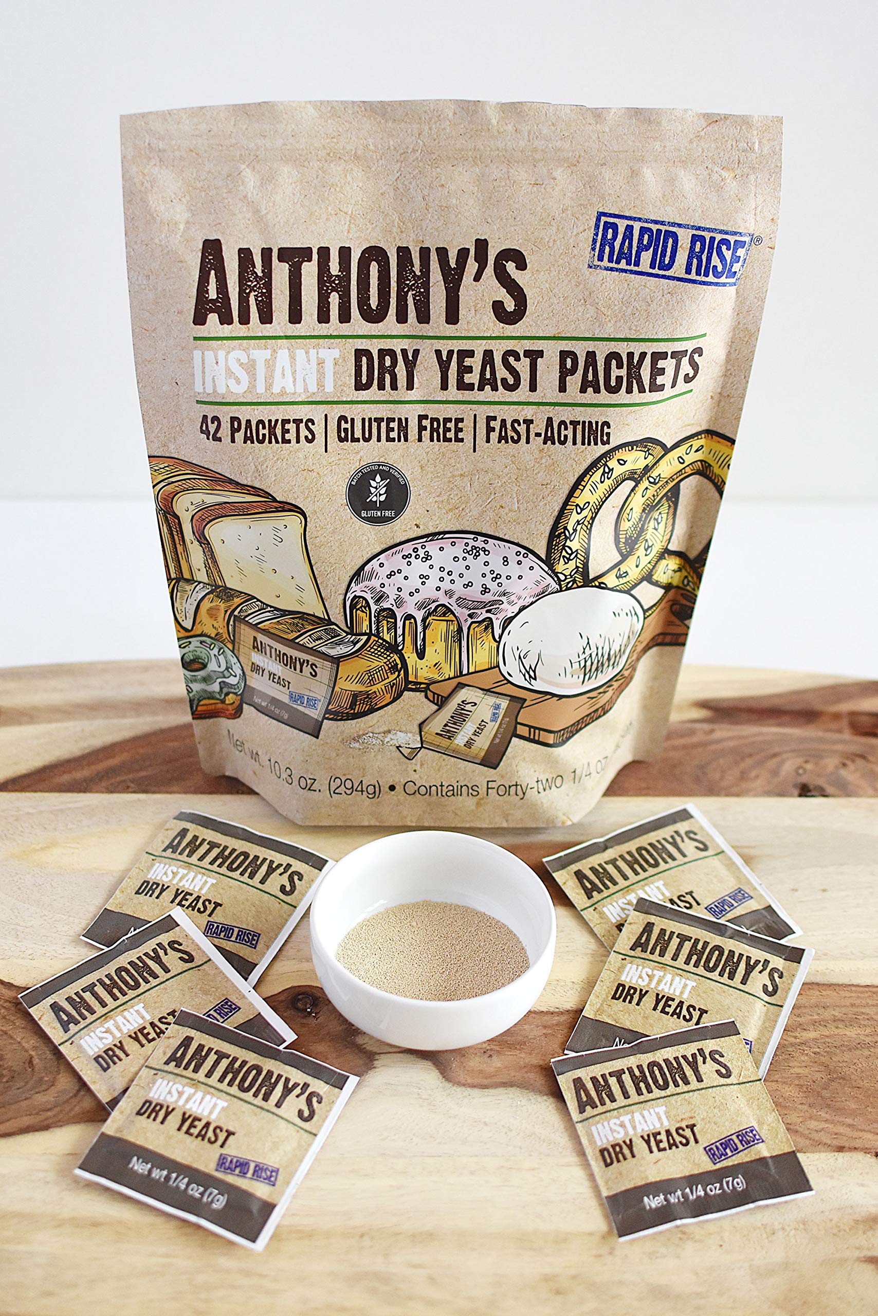 Anthony's Instant Dry Yeast Packets, Contains 42 Individual Packets, Gluten Free