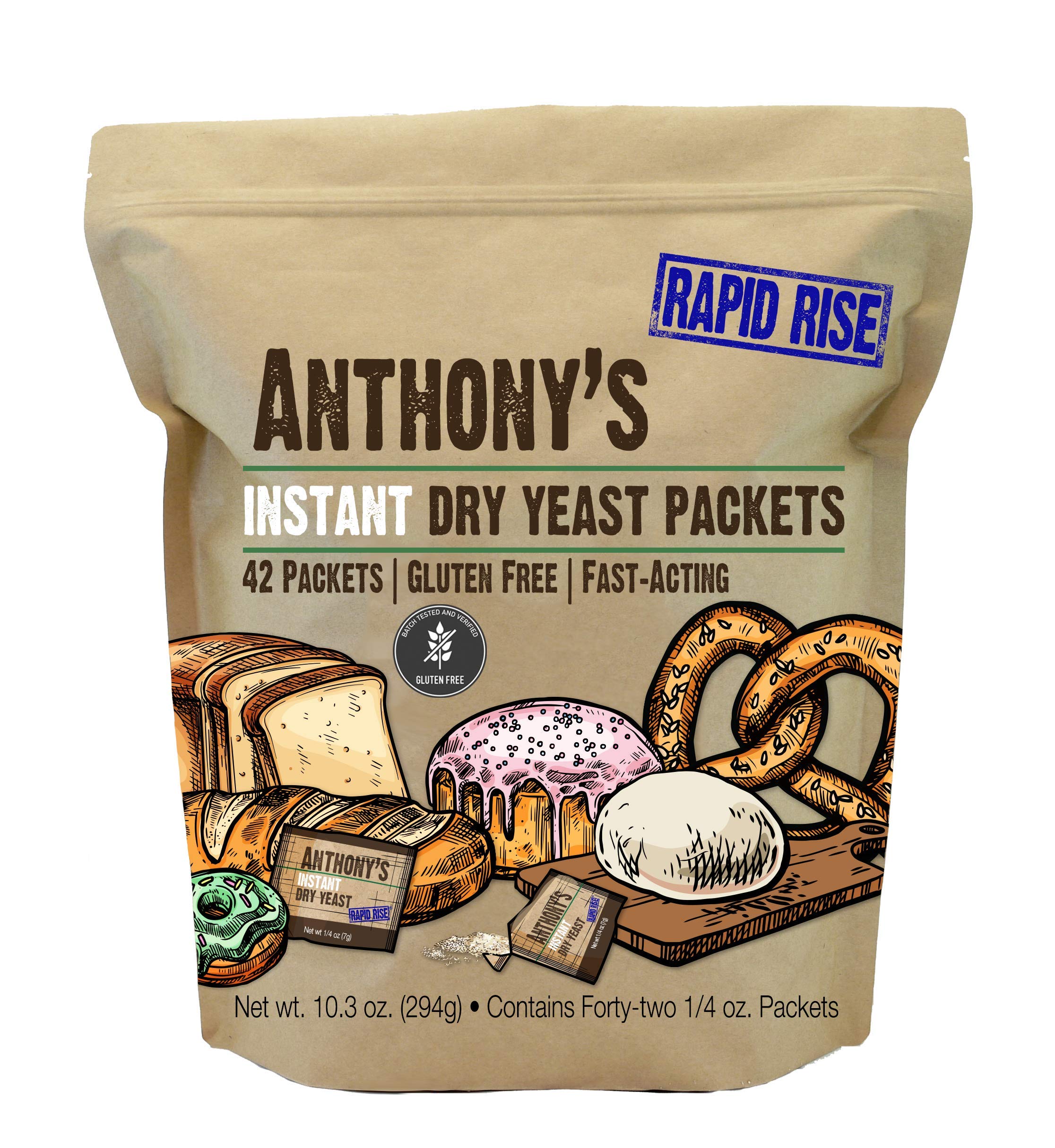 Anthony's Instant Dry Yeast Packets, Contains 42 Individual Packets, Gluten Free