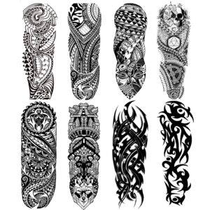 fake totem sleeve tattoos stickers full arm tribal totem temporary tattoos sleeves for adult kids women makeup, 8-sheet