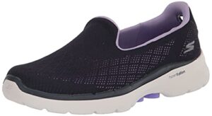skechers women's go walk 6-cosmic force sneaker, navy/lavender, 7.5