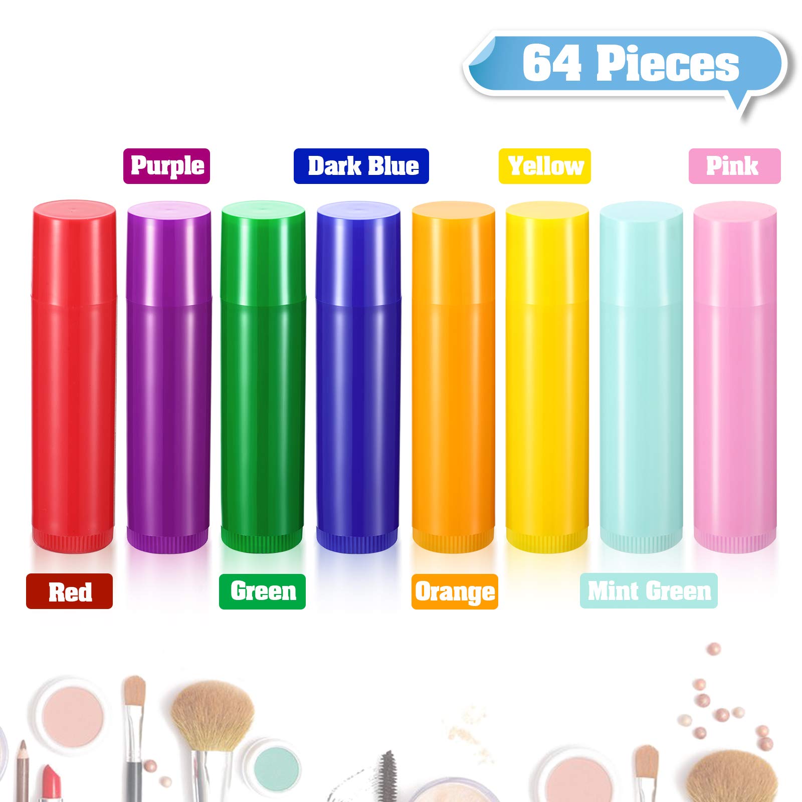 Maitys 64 Pieces Lip Balm 5 ml Empty Containers Refillable Rotatable Plastic Lipstick Tubes DIY Lip Gloss Balm Tube Holder for DIY Cosmetic, 8 Colors