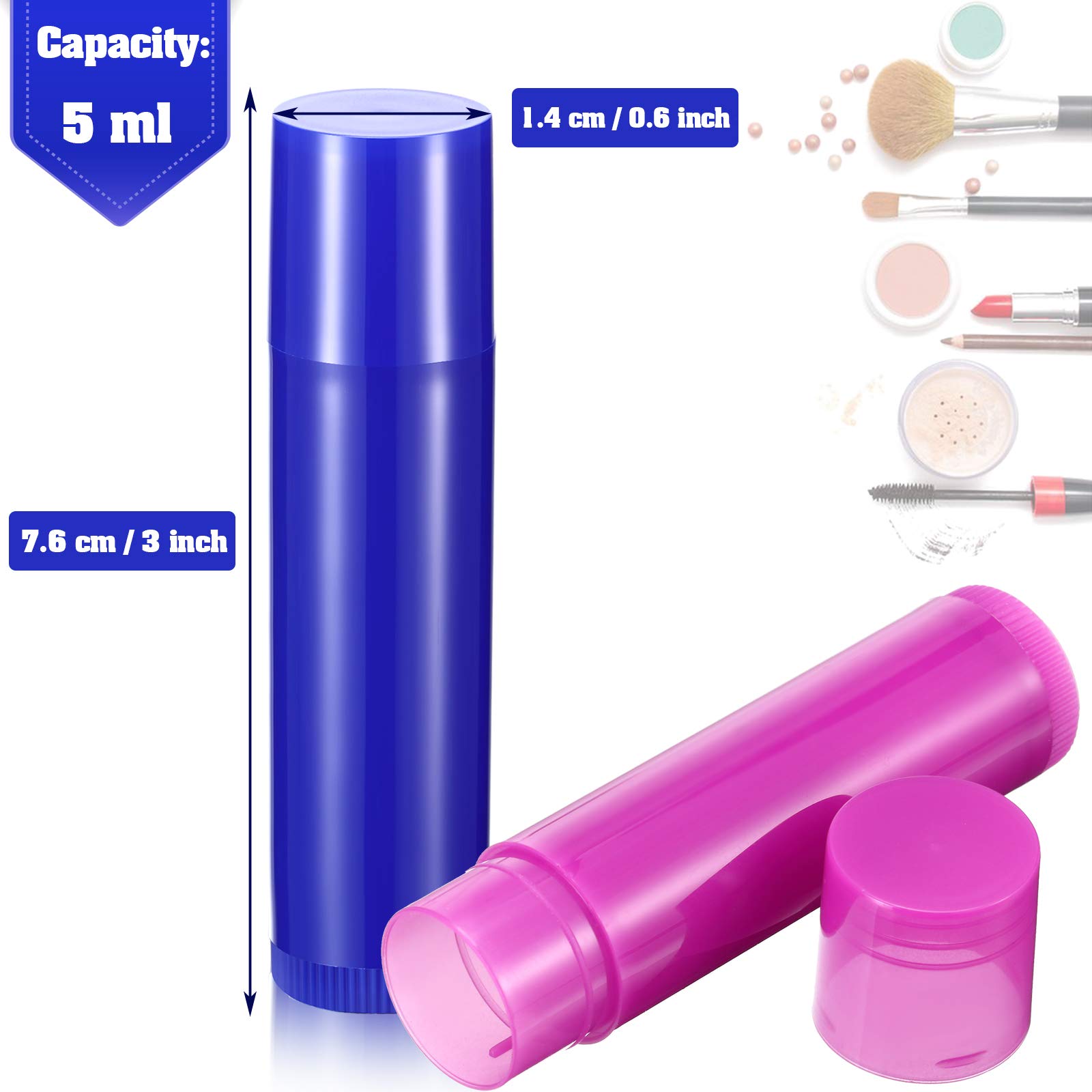 Maitys 64 Pieces Lip Balm 5 ml Empty Containers Refillable Rotatable Plastic Lipstick Tubes DIY Lip Gloss Balm Tube Holder for DIY Cosmetic, 8 Colors