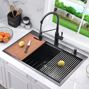 33 Inch Black Drop In Kitchen Sink Workstation-Bokaiya 33x22 Drop In Workstation Kitchen Sink 16 Gauge Stainless SteelSingle Bowl Kitchen Sink with Cutting Board