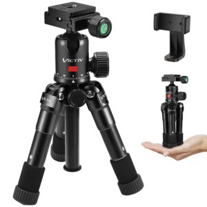 tabletop tripod, 20 inch portable desktop mini tripod for camera with 360 degree ball head, aluminum small travel tripod, compatible with dslr camera/video camcorder/cell phone/spotting scope (black)