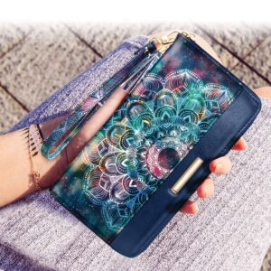 Coco Rossi Women Wallets Multi Card Case Wallet Clutch Wallet Card Holder Organizer Ladies Purse Floral Tassel Wrist strap Purse,Mandala Nebula
