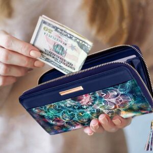 Coco Rossi Women Wallets Multi Card Case Wallet Clutch Wallet Card Holder Organizer Ladies Purse Floral Tassel Wrist strap Purse,Mandala Nebula