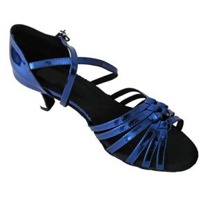 Womens Latin Salsa Dance Shoes 2.5 Inches Cuban Heel Sexy Open Toe Ballroom Party Soft Sole Professional Indoor Dancing Sandals (Royal Blue, Numeric_12)