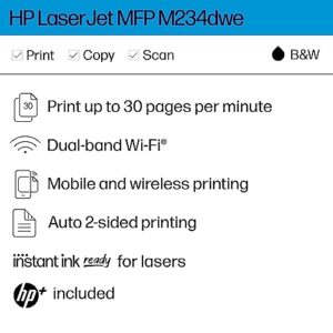 HP LaserJet MFP M234dwe All-in-One Wireless Black & White Printer with HP+ and 6 Months Free-cartridges (6GW99E),Gray