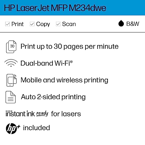 HP LaserJet MFP M234dwe All-in-One Wireless Black & White Printer with HP+ and 6 Months Free-cartridges (6GW99E),Gray