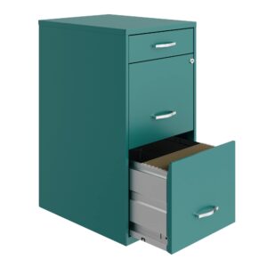 hirsh industries space solutions 18in deep 3 drawer metal organizer file cabinet teal, letter size, fully assembled