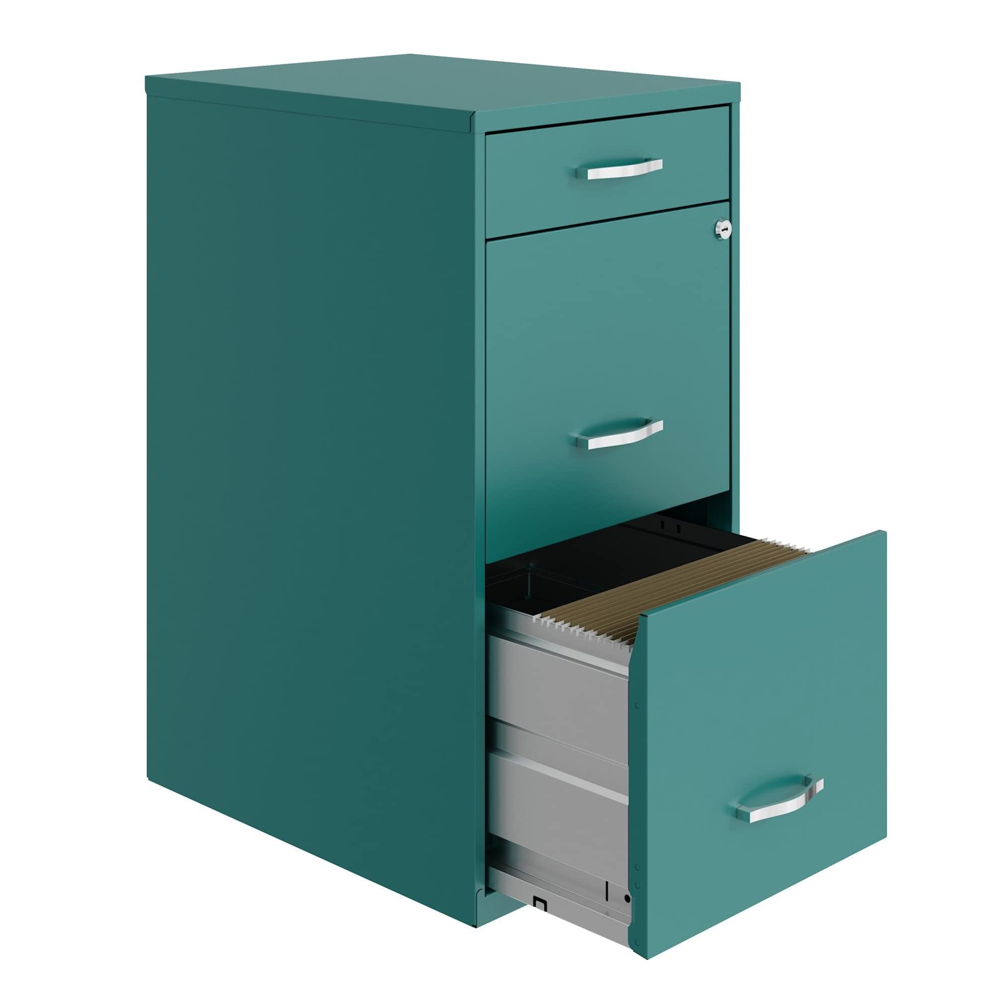 Hirsh Industries Space Solutions 18in Deep 3 Drawer Metal Organizer File Cabinet Teal, Letter Size, Fully Assembled