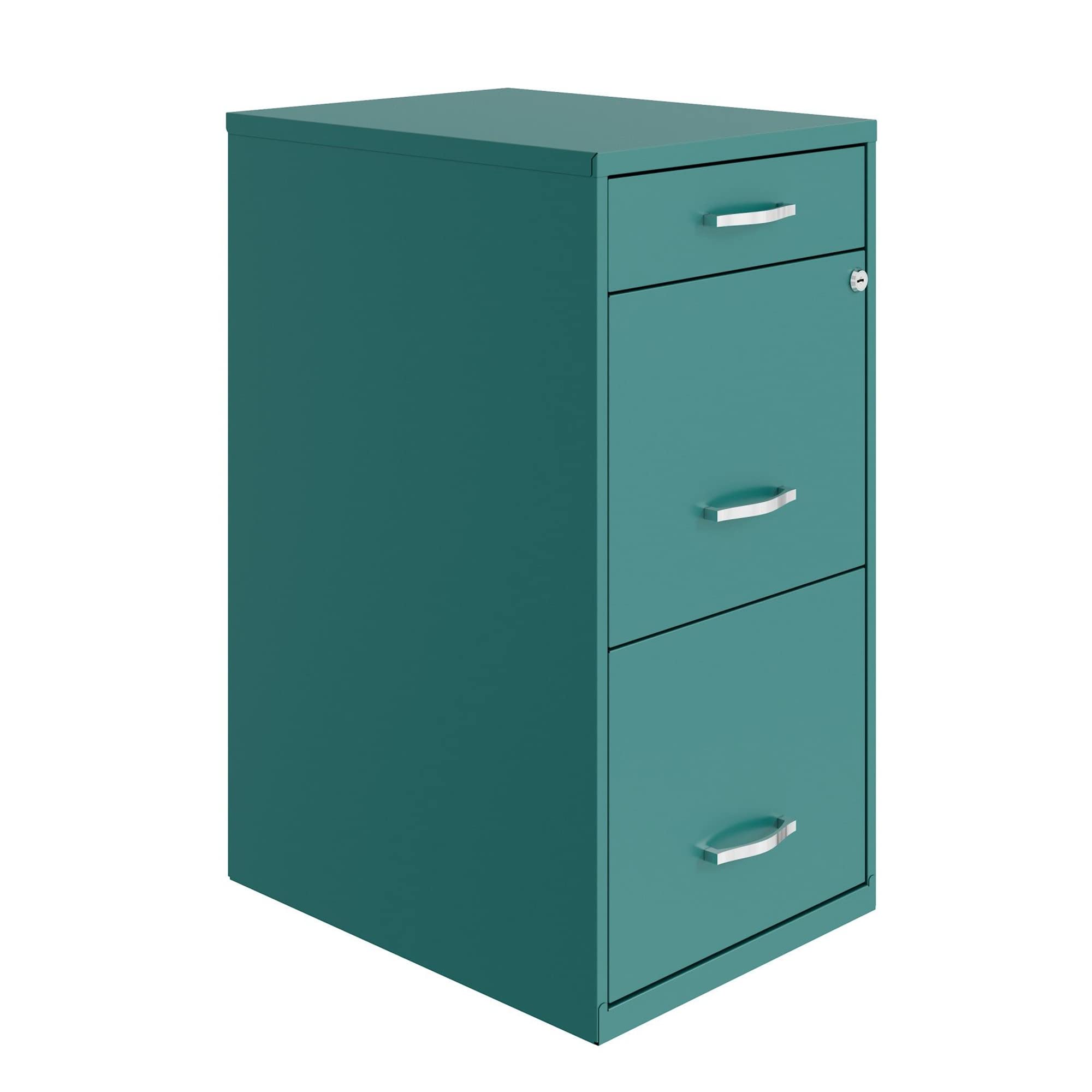 Hirsh Industries Space Solutions 18in Deep 3 Drawer Metal Organizer File Cabinet Teal, Letter Size, Fully Assembled