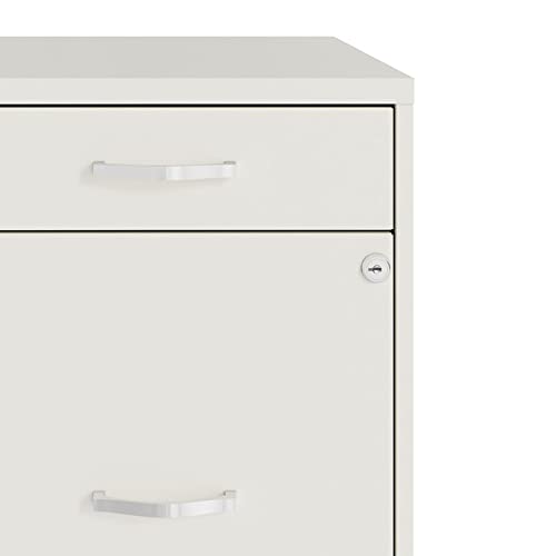 Space Solutions 18 Inch Wide Metal Mobile Organizer File Cabinet for Office Supplies with Pencil Drawer and 3 File Drawers, White