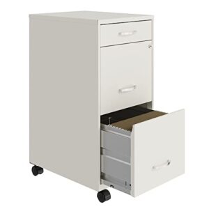 Space Solutions 18 Inch Wide Metal Mobile Organizer File Cabinet for Office Supplies with Pencil Drawer and 3 File Drawers, White