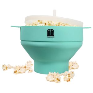 mmugooler original microwave popcorn popper silicone popcorn maker, collapsible bowl with lid bpa free and dishwasher safe, quick & easy(blue)