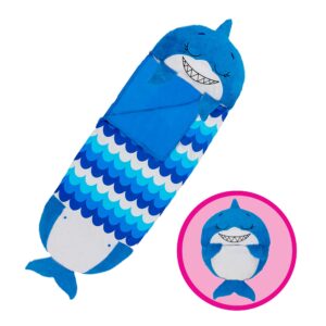 happy nappers pillow & sleepy sack- comfy, cozy, compact, super soft, warm, all season, sleeping bag with pillow- blue shark (large 66” x 30”)