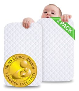 iluvbamboo crib mattress protector -2 pack- waterproof pad cover -28” x 52”- quilted soft bamboo jacquard fitted topper - breathable & noiseless - best baby gifts for potty training toddlers & infants