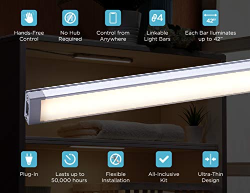 BLACK+DECKER Works with Alexa Smart Under Cabinet Lighting, Adjustable LEDs, 18" Bar, White