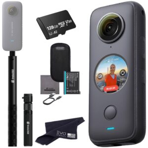insta360 one x2 360 camera with touchscreen - 5.7k30 360 video, front steady cam mode, 18mp 360 photo + instapano | bundle includes bullet time kit & 128gb memory card (3 items)