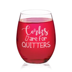 veracco corks are for quitters funny birthday gift bachelor party favors stemless wine glass (clear, glass)