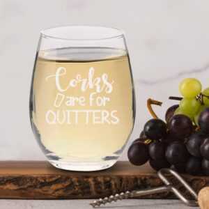 Veracco Corks are for Quitters Funny Birthday Gift Bachelor Party Favors Stemless Wine Glass (Clear, Glass)