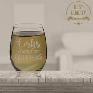 Veracco Corks are for Quitters Funny Birthday Gift Bachelor Party Favors Stemless Wine Glass (Clear, Glass)