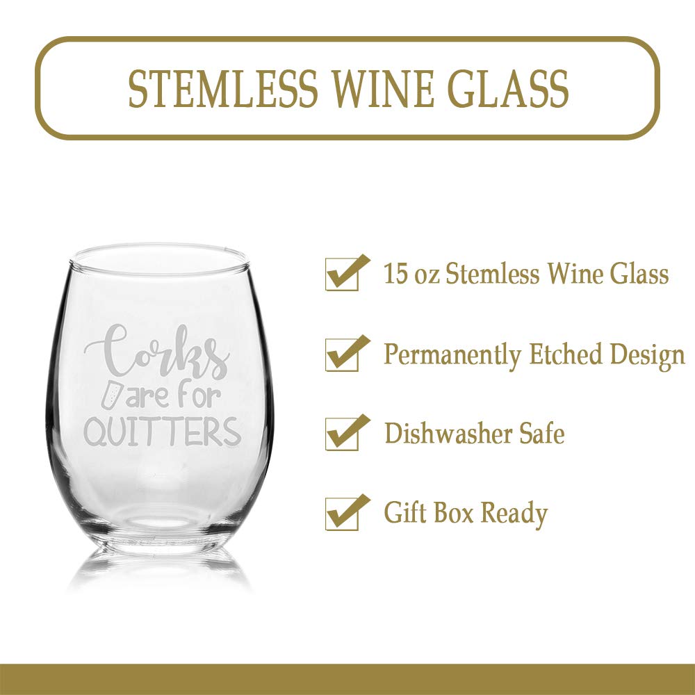 Veracco Corks are for Quitters Funny Birthday Gift Bachelor Party Favors Stemless Wine Glass (Clear, Glass)