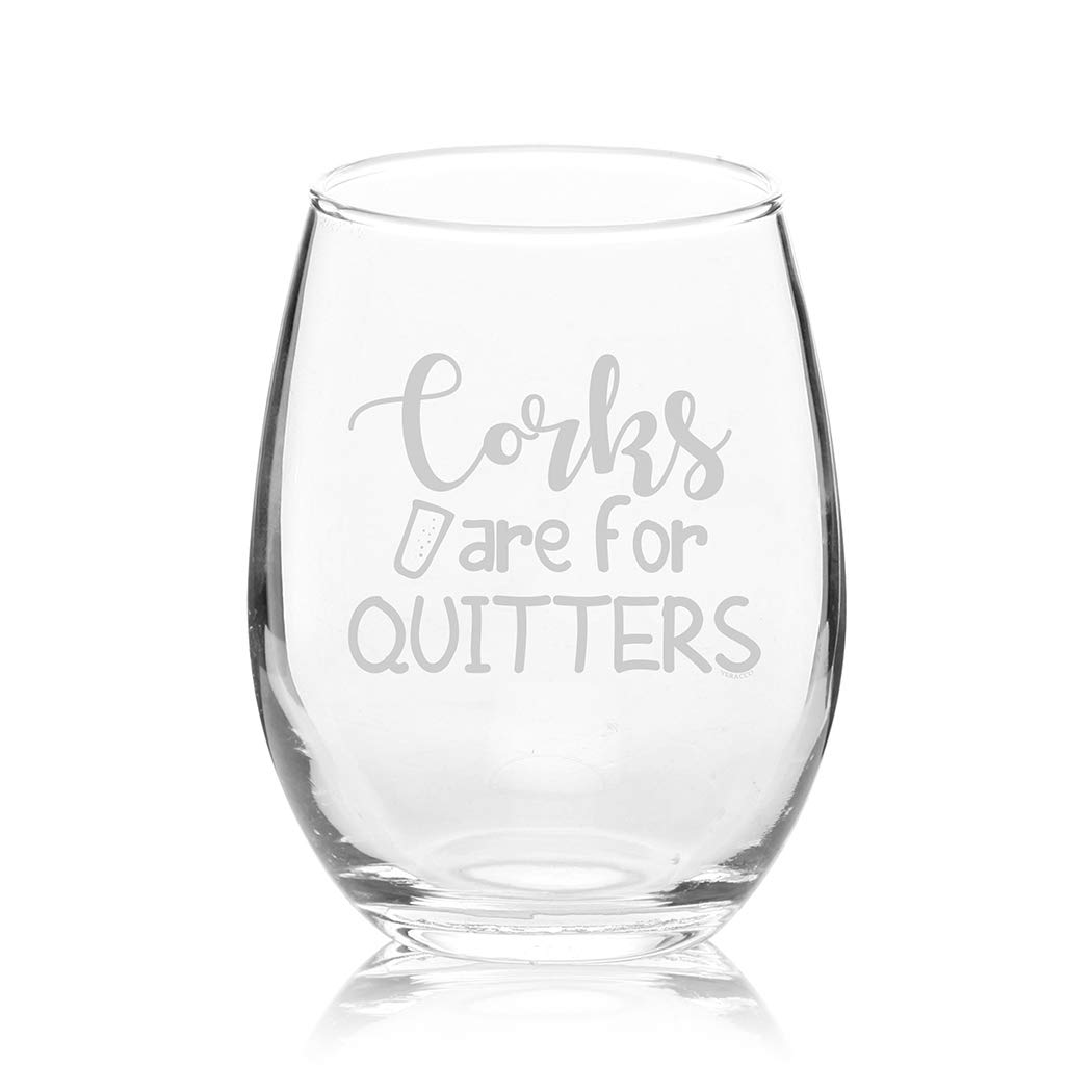 Veracco Corks are for Quitters Funny Birthday Gift Bachelor Party Favors Stemless Wine Glass (Clear, Glass)