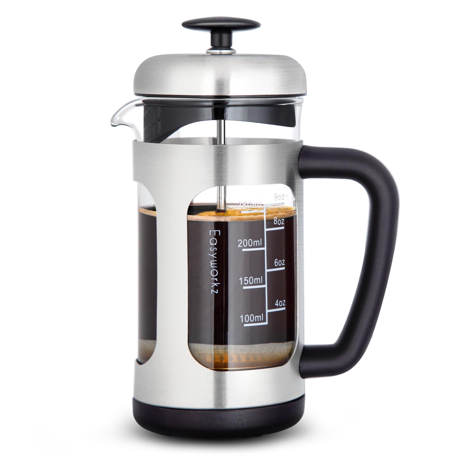 Easyworkz Stainless Steel French Press 12 oz Coffee Tea Maker with Soft Grip Handle