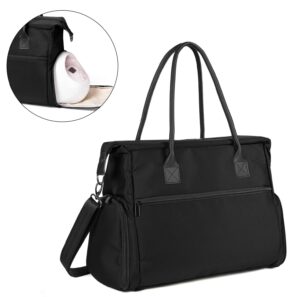 teamoy breast pump bag, leather straps pump bag tote with laptop sleeve for working moms- fits most brands breast pumps and cooler bag, black (pu handle)