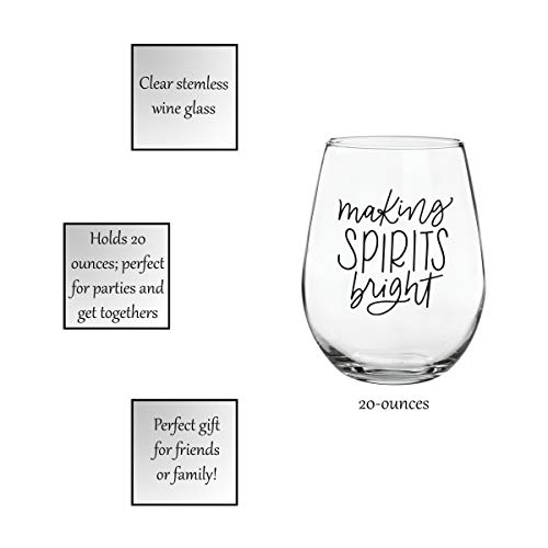 Creative Brands Christmas Wine Glasses Stemless Wine Glass by Faithworks, 20-Ounce, Spirits Bright