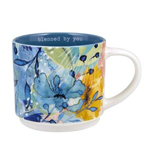 creative brands faithworks - watercolor floral stackable ceramic mug, 15-ounce, blessedly