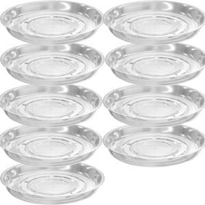9 pack clear plastic plant saucers (12 inch) drip trays plant plate dish for indoor planters flower pots, bulk