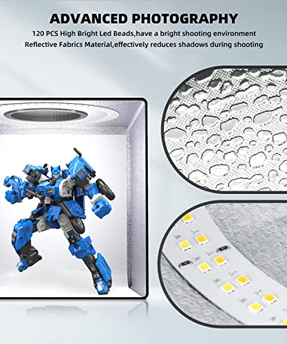 SAMTIAN Upgrade 8 Backdrops Light Box, 12" Shooting Tent with 120 LED Lights Photo Studio Light Box Photography with Reflection Board & Diffuser for Small Size Product Photography