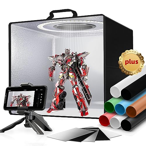 SAMTIAN Upgrade 8 Backdrops Light Box, 12" Shooting Tent with 120 LED Lights Photo Studio Light Box Photography with Reflection Board & Diffuser for Small Size Product Photography