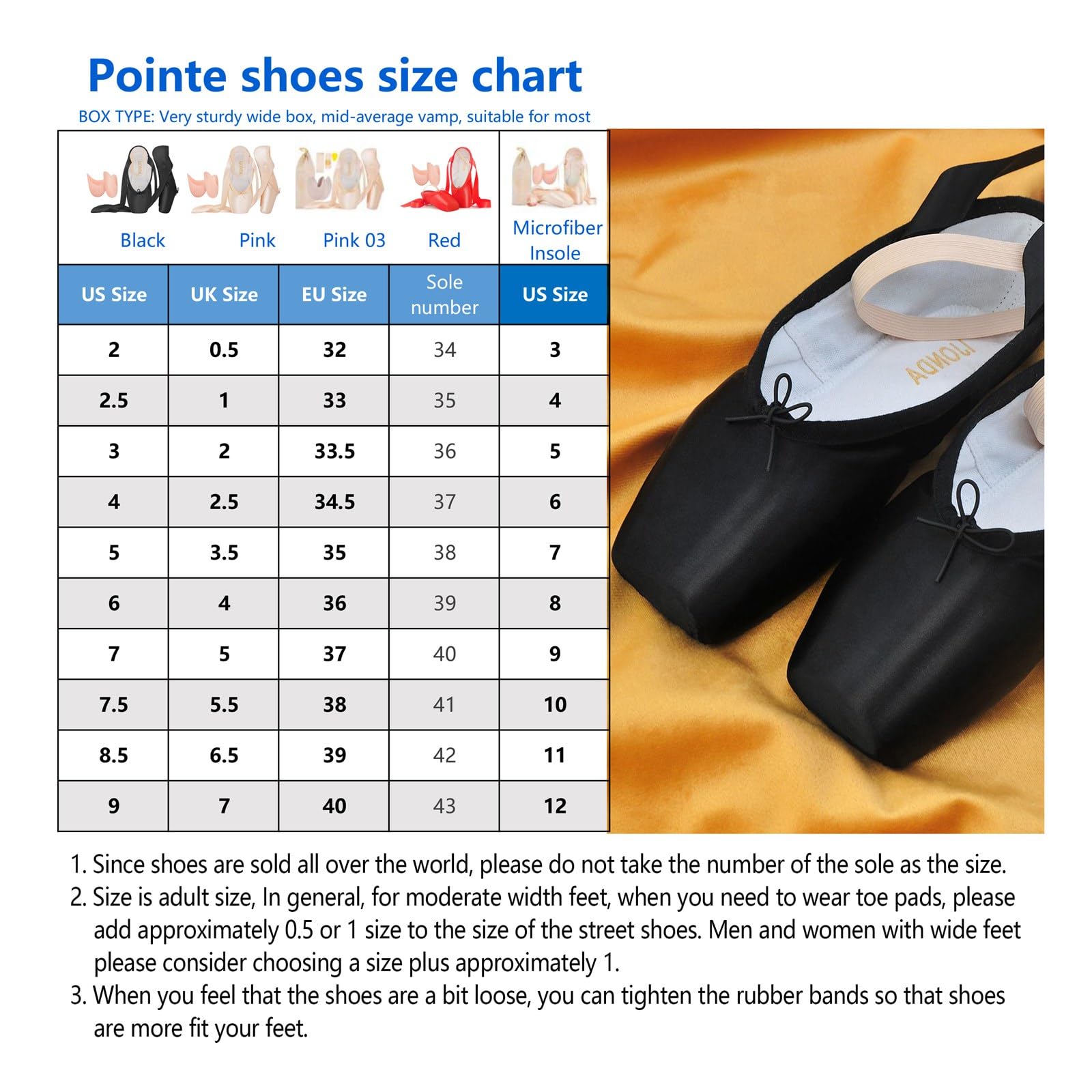 IJONDA Professional Pointe Shoes for Girls and Ladies Black Satin Ballet Dance Slippers with Mesh Bag Ribbons Toe Pads