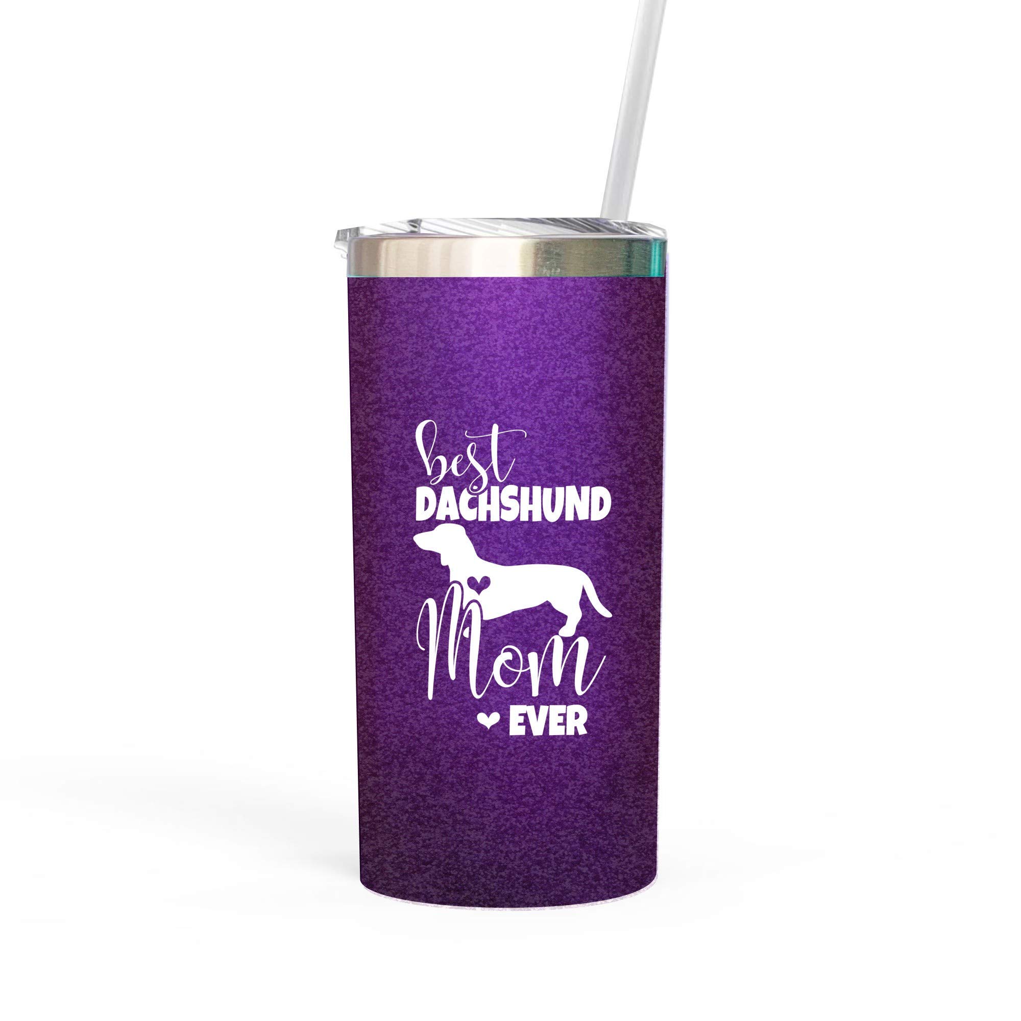 Best Dachshund Mom Ever Water Bottle Tumbler with Lid and Straw Gifts for Women Cup Wiener Dog for Her Purple 0339 E